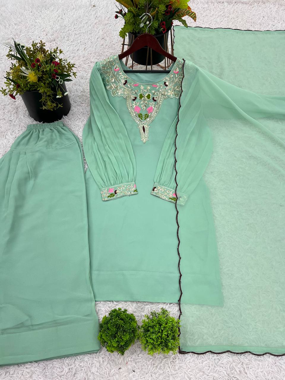 Party Wear Look Top-Plazzo and Dupatta With Heavy Embroidery