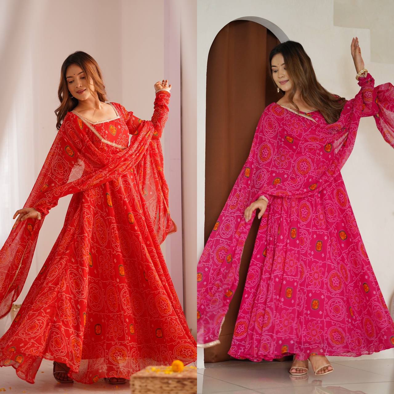 PURE SOFT LIGHTWEIGHT CHIFFON BANDHEJ FULLY FLAIR GOWN