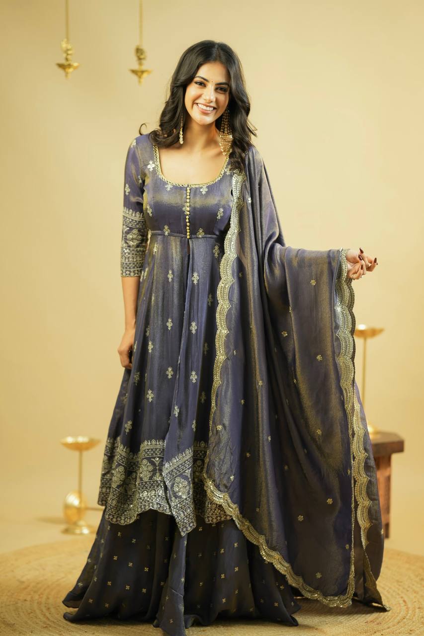 Suit LahengaN And Dupatta with Embroidery Sequins Work With Real Mirro