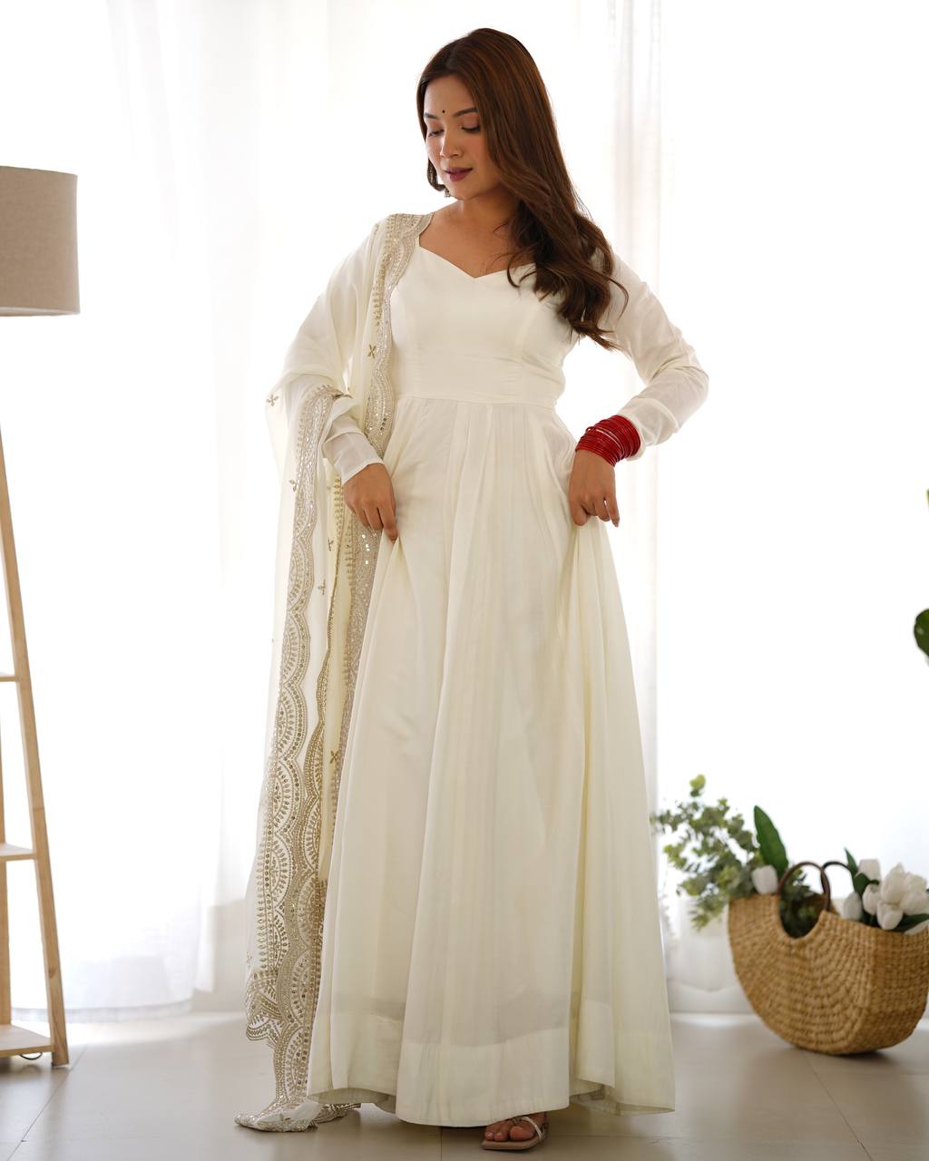 PREMIUM QUALITY PURE ROMANSILK CHANDERI FABRIC GOWN