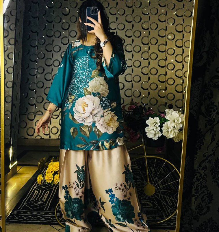 Natural Crep Silk Top-Bottom And Dupatta Set Fully Stitched