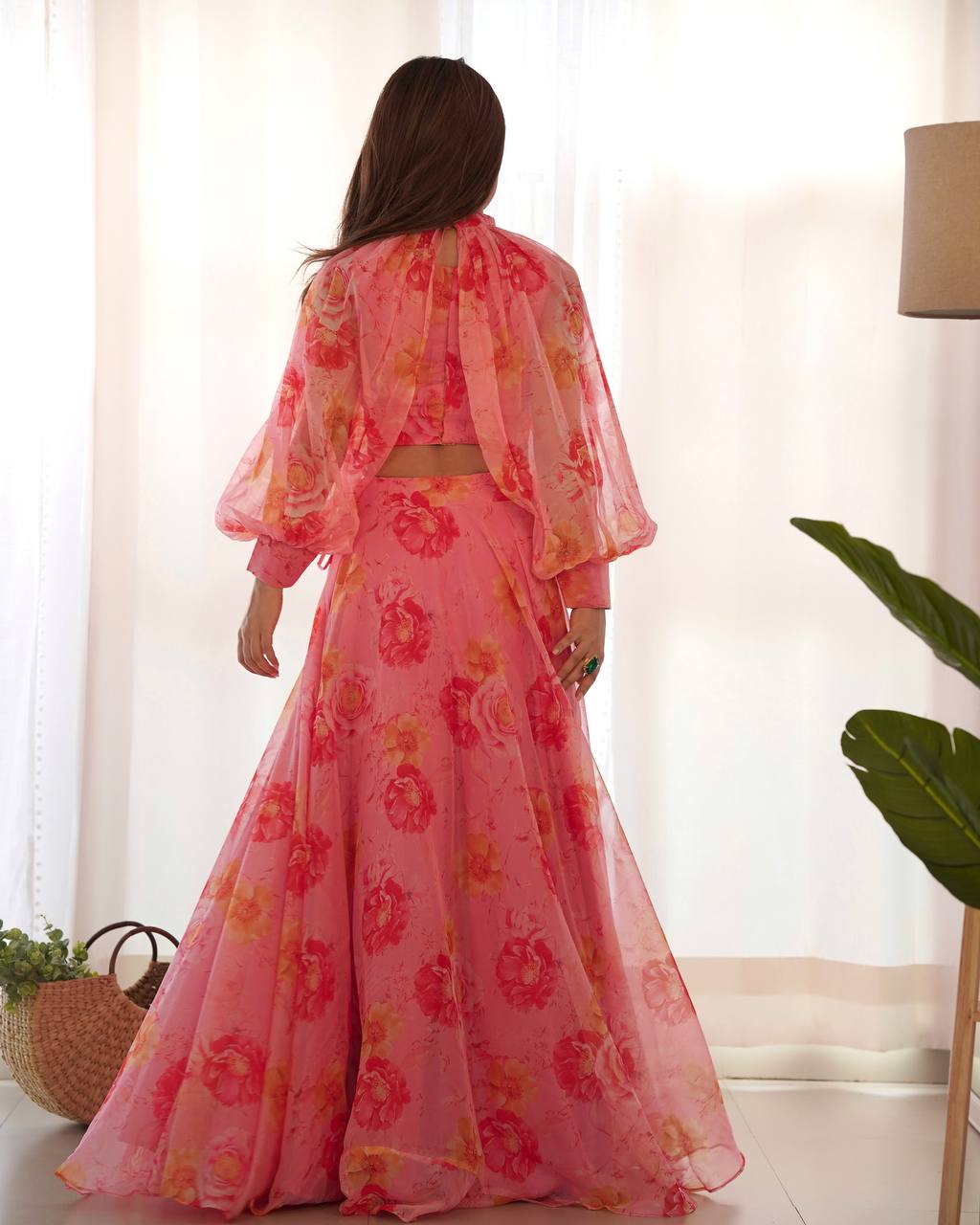 MULTI FLORAL ORGANJA FABRIC LEHENGHA CHOLI