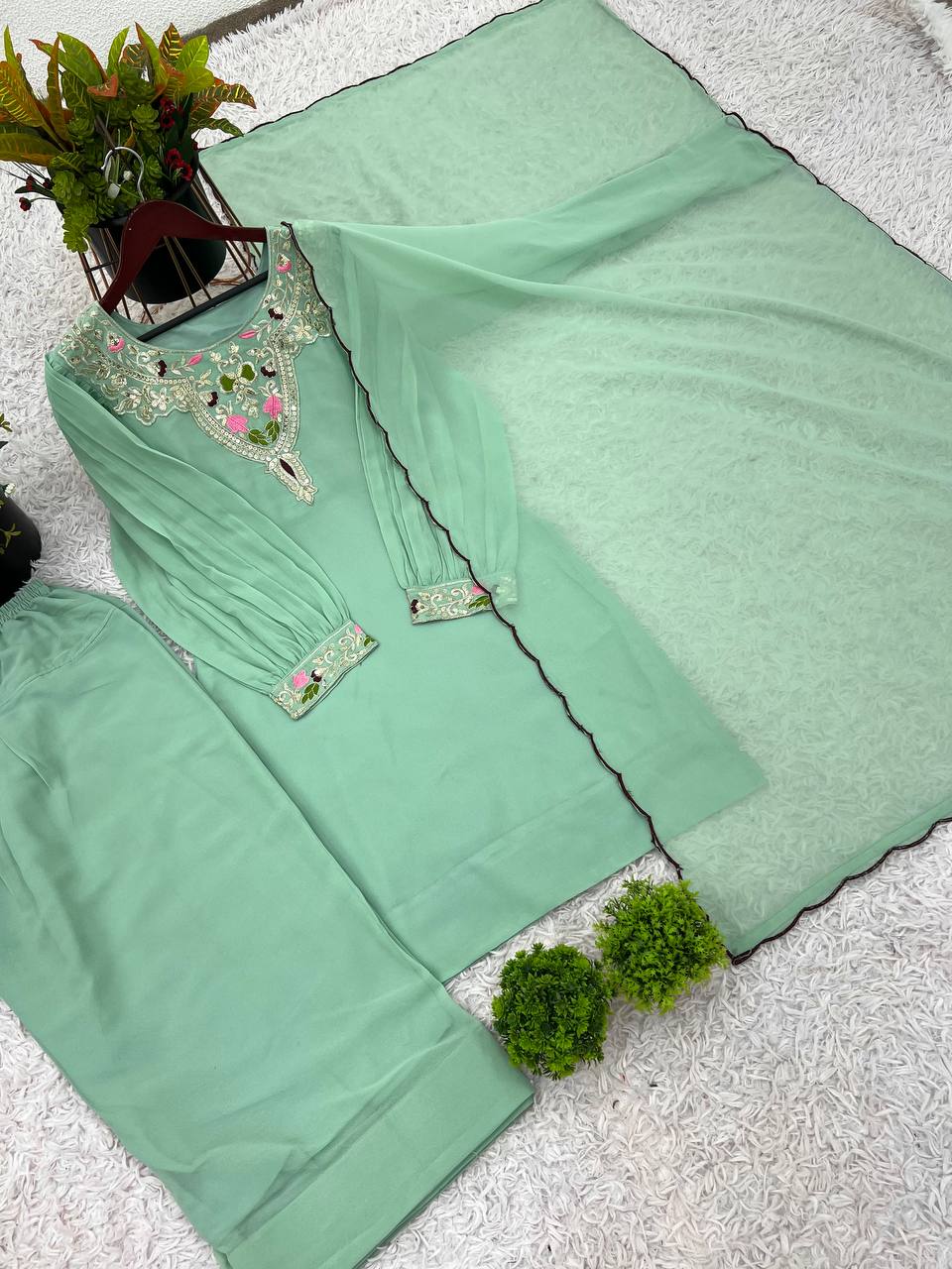 Party Wear Look Top-Plazzo and Dupatta With Heavy Embroidery