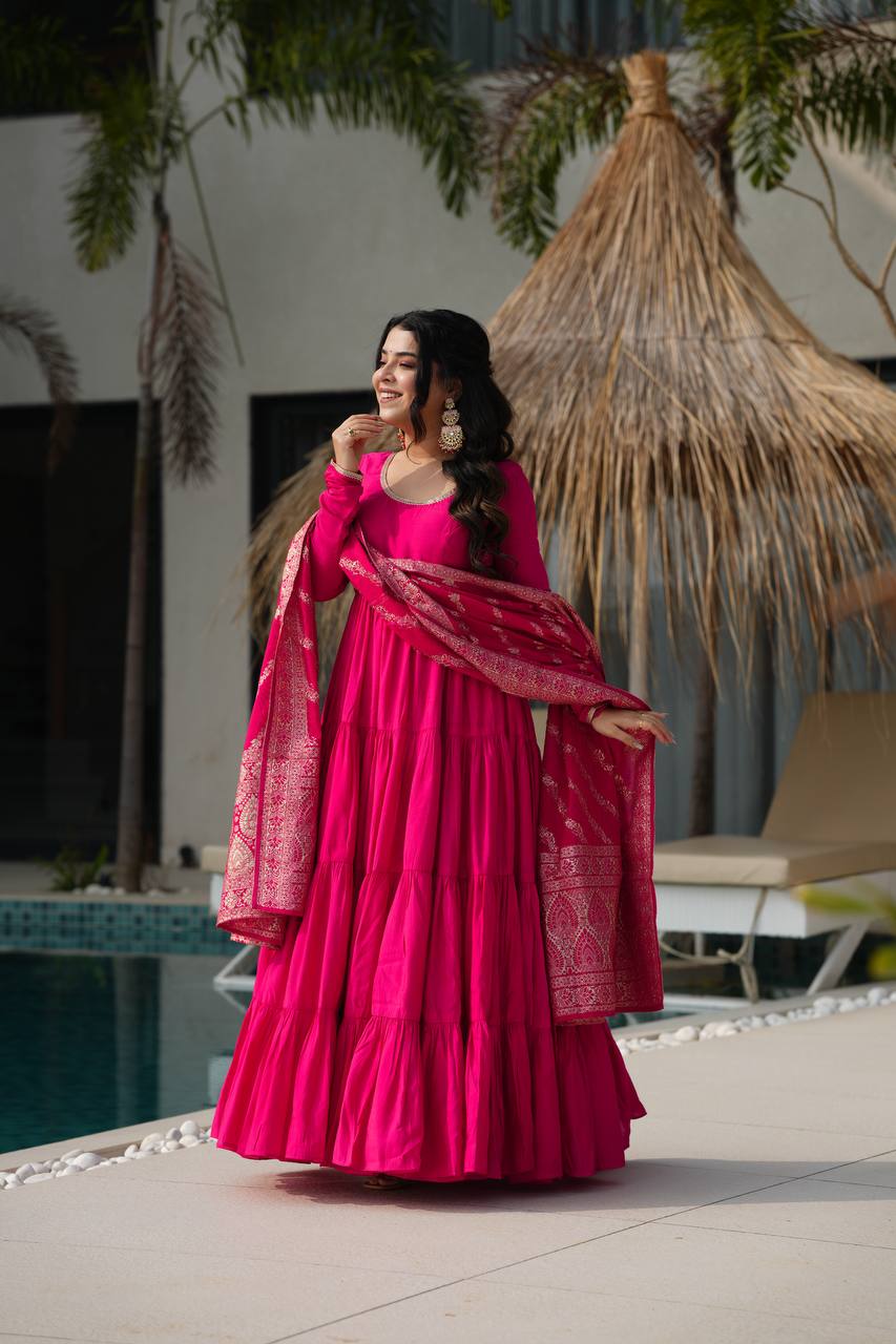 PURE ROMANSILK CHANDERI FABRI GOWN