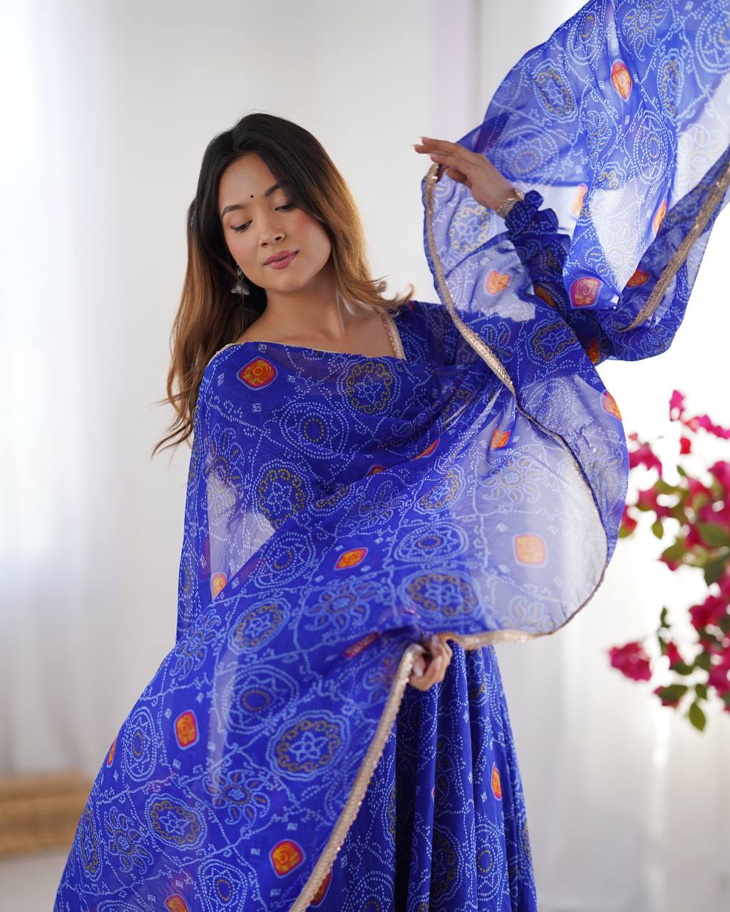 PURE SOFT LIGHTWEIGHT CHIFFON BANDHEJ FULLY FLAIR GOWN