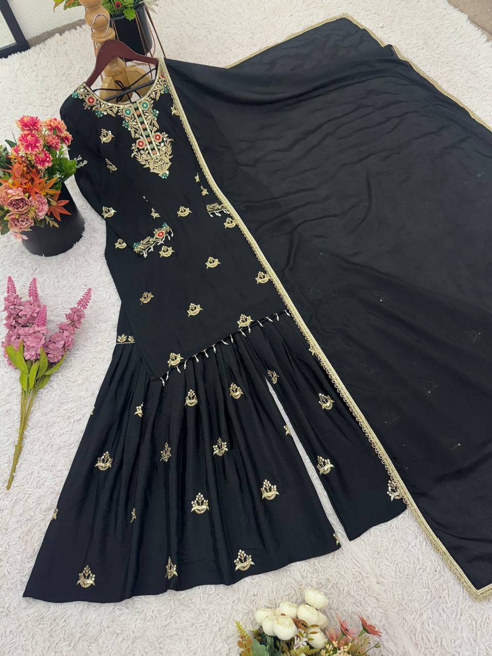 Party Wear Look Top-Sharara and Dupatta With Heavy Embroidery