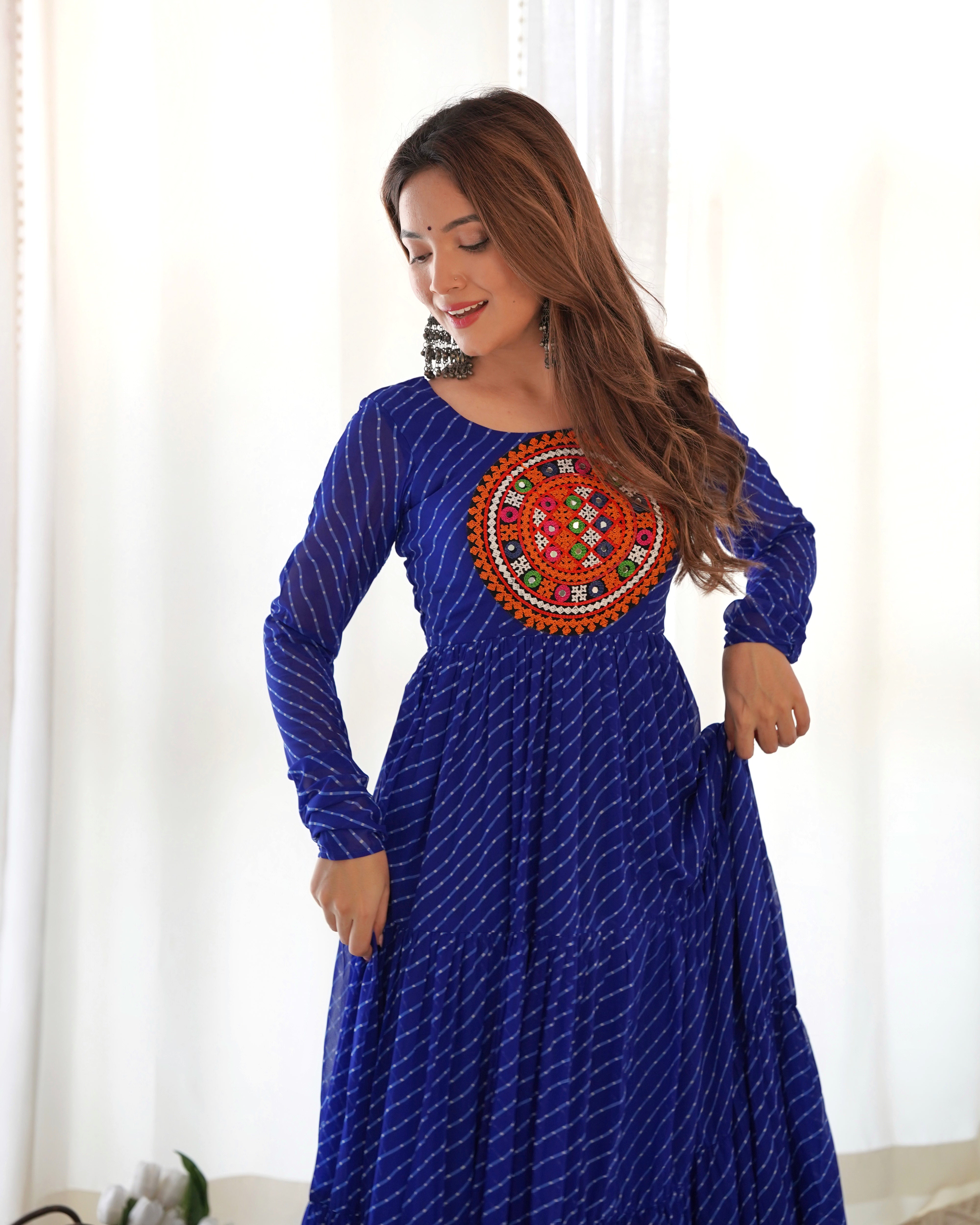 HEAVY PURE SOFT FOX GEORGETTE LAHERIYA PRINT GOWN