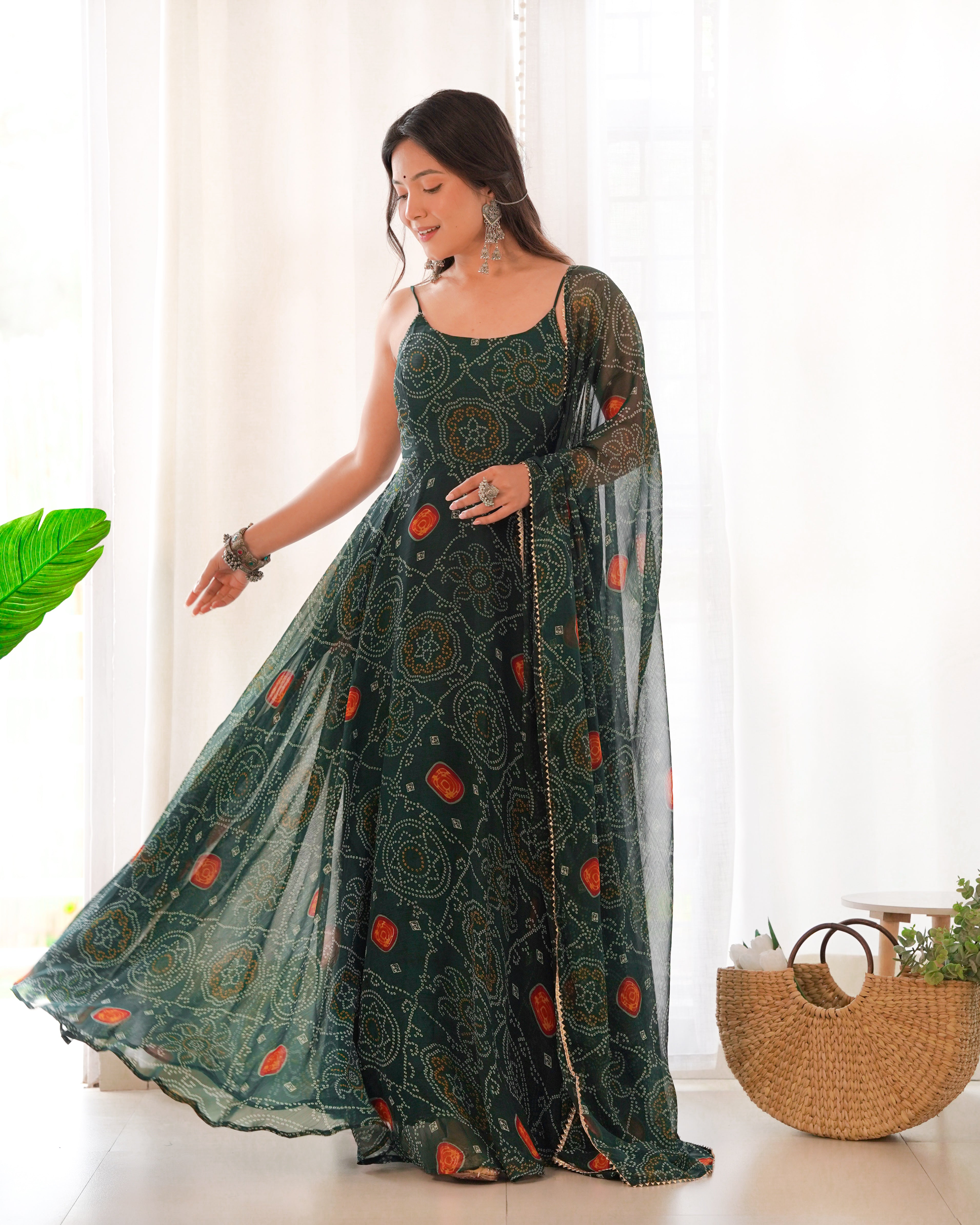 PURE SOFT LIGHTWEIGHT CHIFFON BANDHEJ FABRIC GOWN