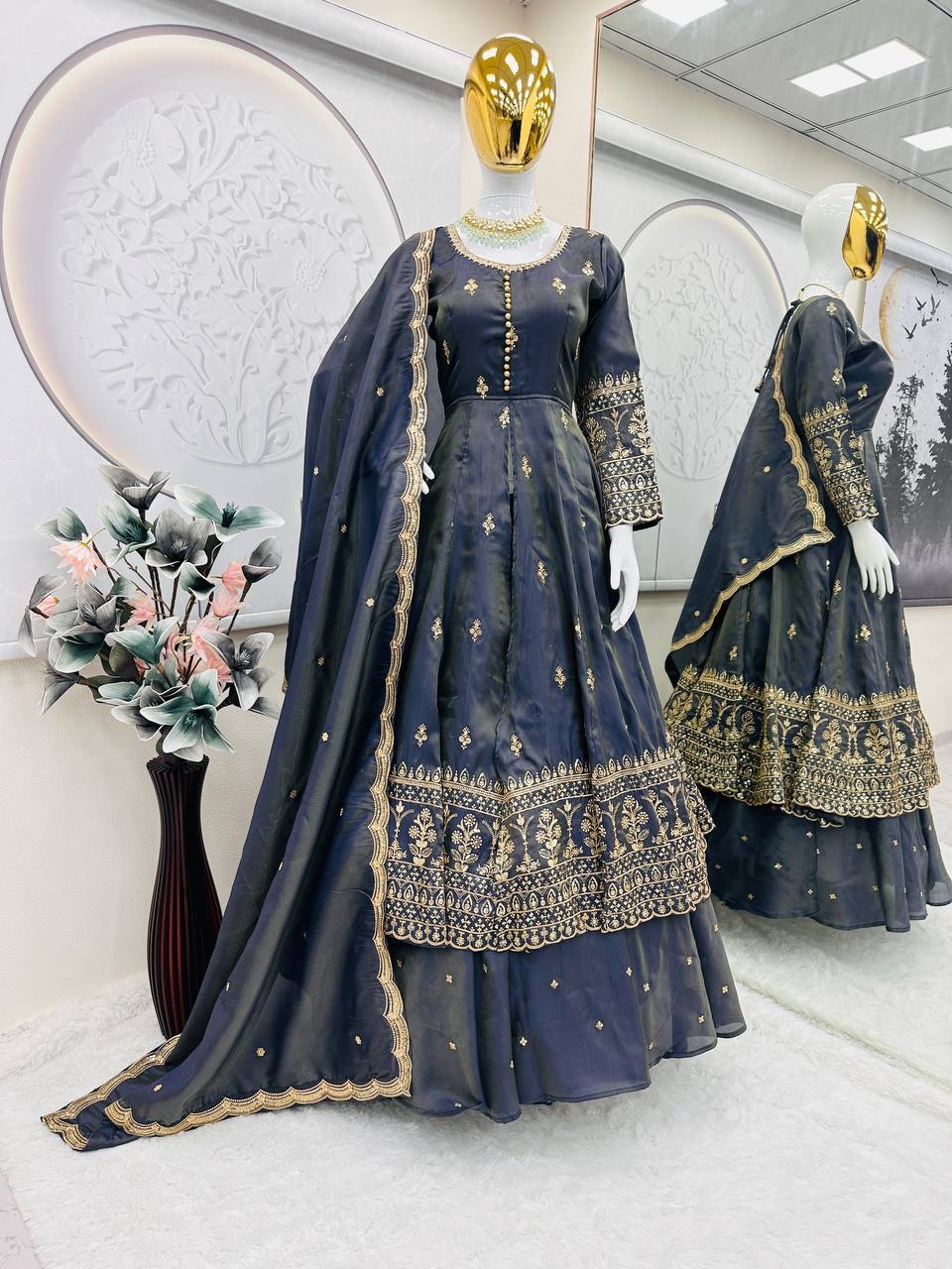 Suit LahengaN And Dupatta with Embroidery Sequins Work With Real Mirro