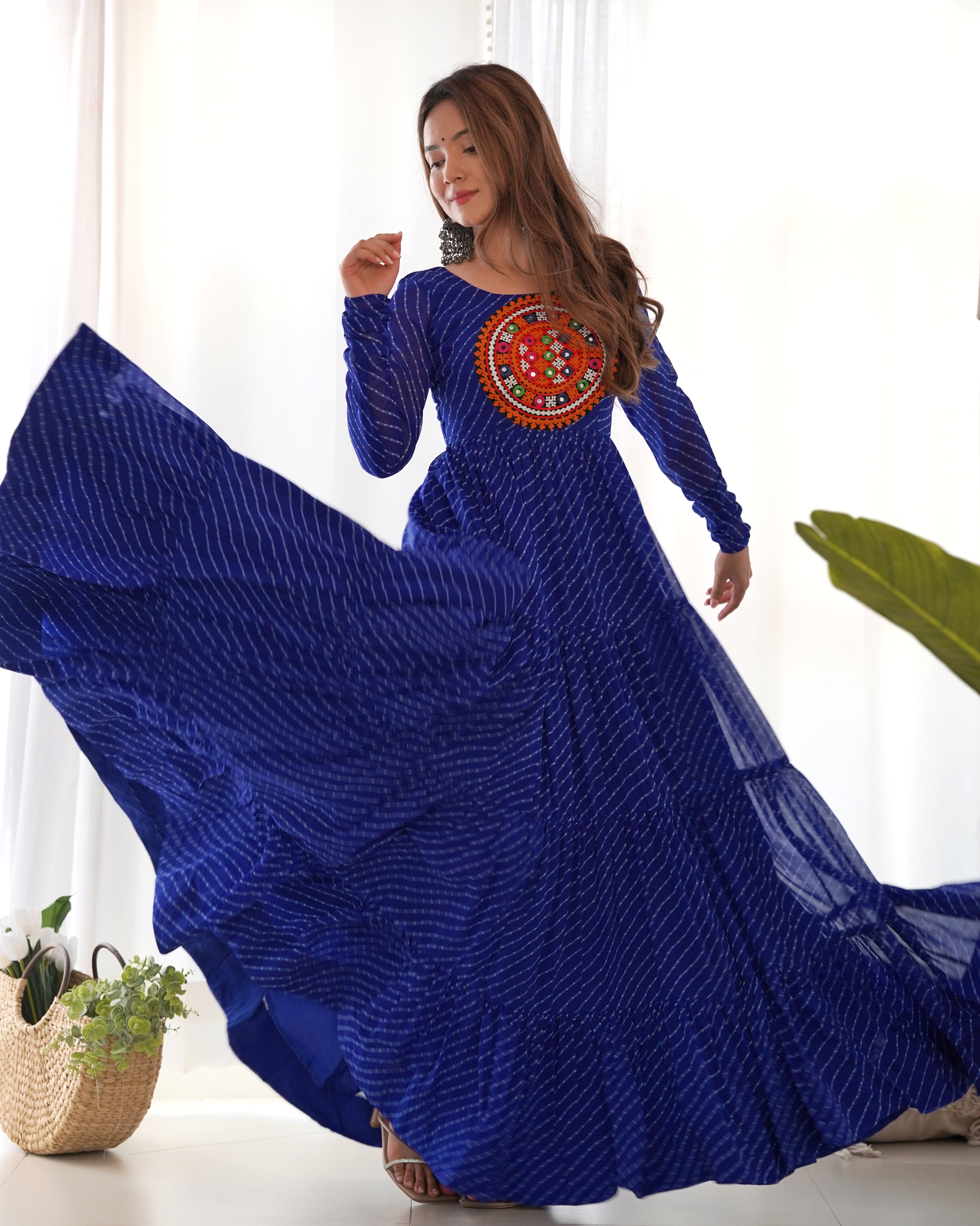 HEAVY PURE SOFT FOX GEORGETTE LAHERIYA PRINT GOWN