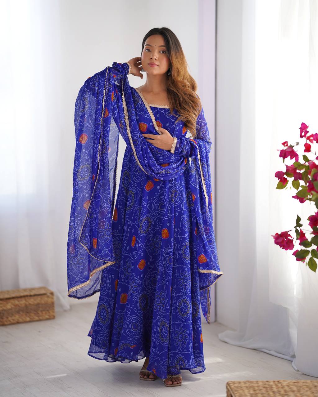 PURE SOFT LIGHTWEIGHT CHIFFON BANDHEJ FULLY FLAIR GOWN