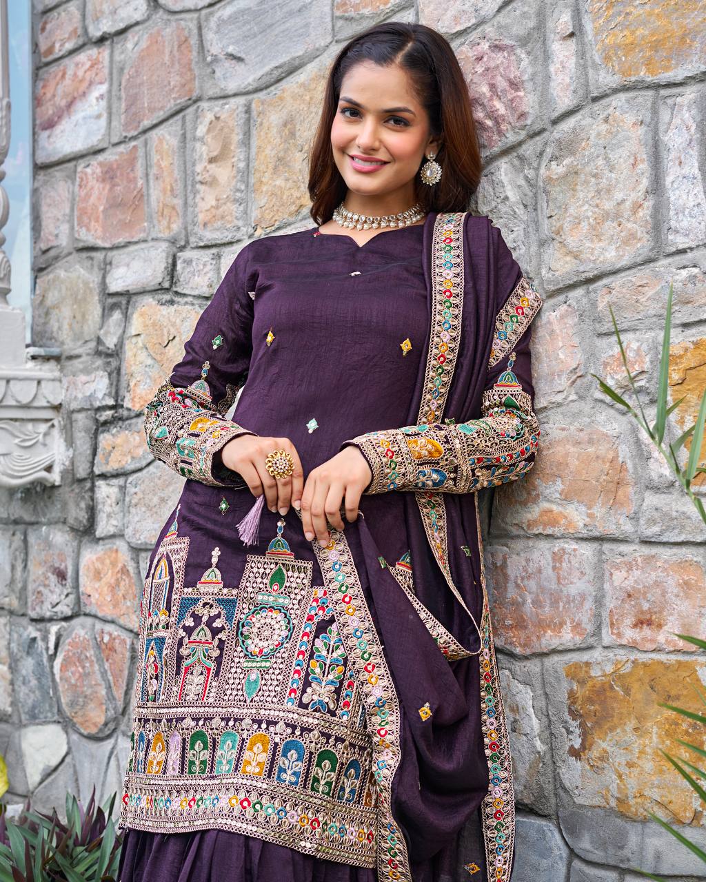 Heavy Embroidery Coding Dori-Sequence Work Top-Bottom And Dupatta Set Fully Stitched