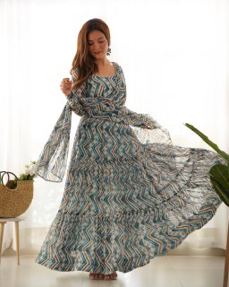 HEAVY PURE SOFT FOX GEORGETTE ZIGZAG PRINT GOWN