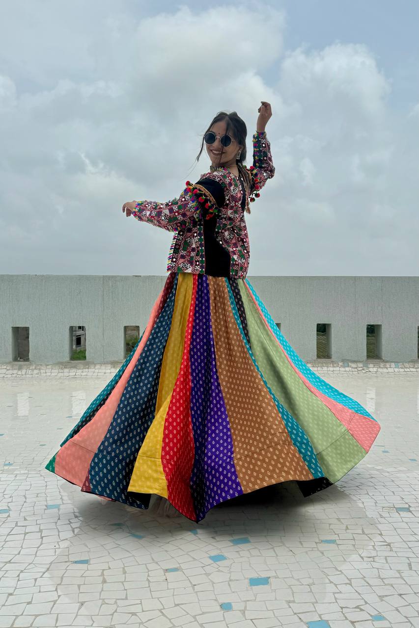 Fancy Embroidery With Real Mirror Hand Work Full Stitched Koti - Choli With Lahenga