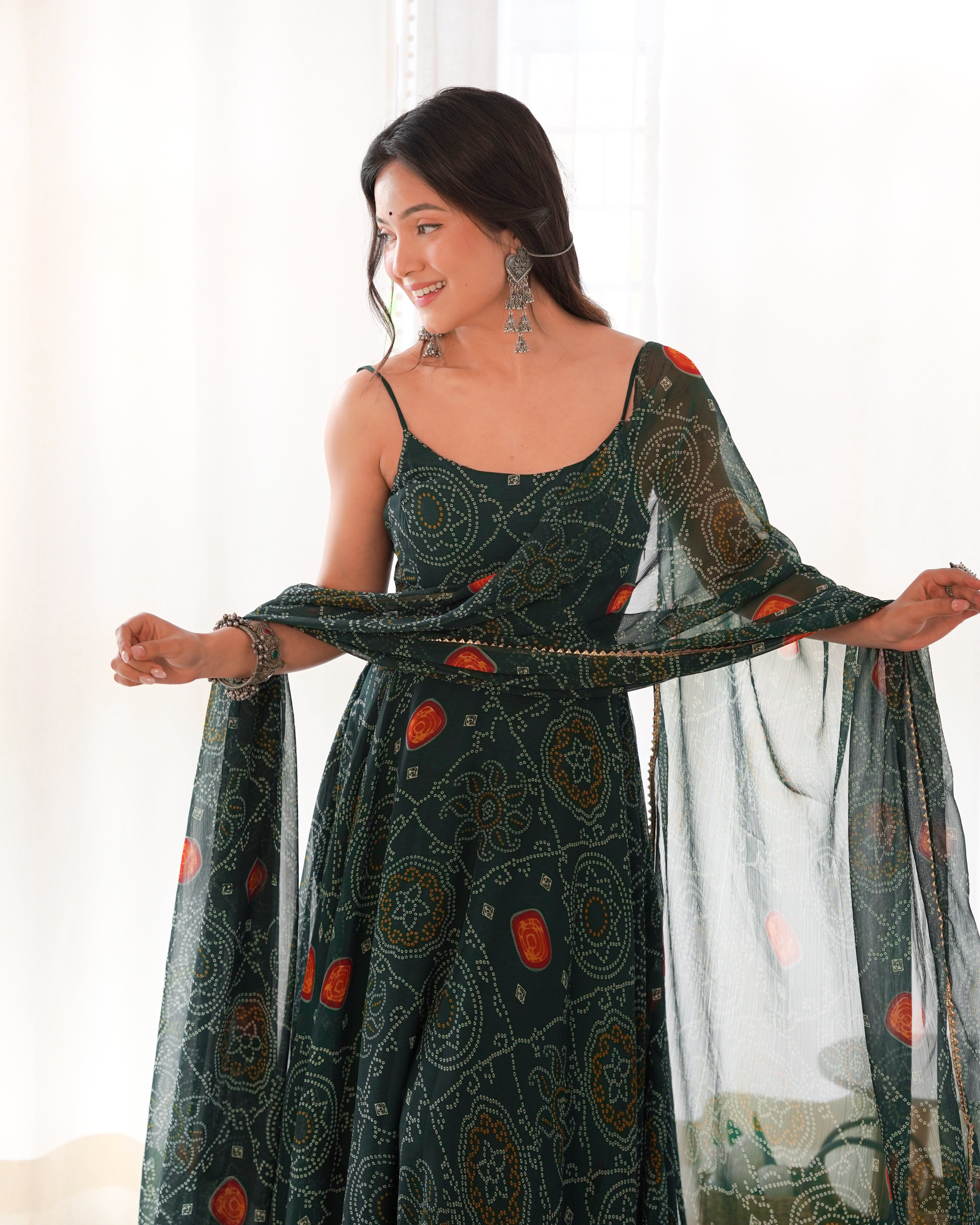 PURE SOFT LIGHTWEIGHT CHIFFON BANDHEJ FABRIC GOWN