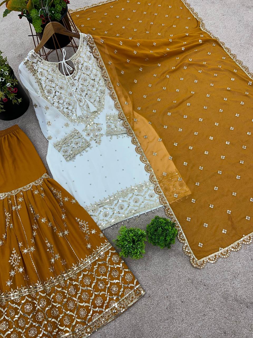 Party Wear Top-Plazzo and Dupatta With Heavy Embroidery Work