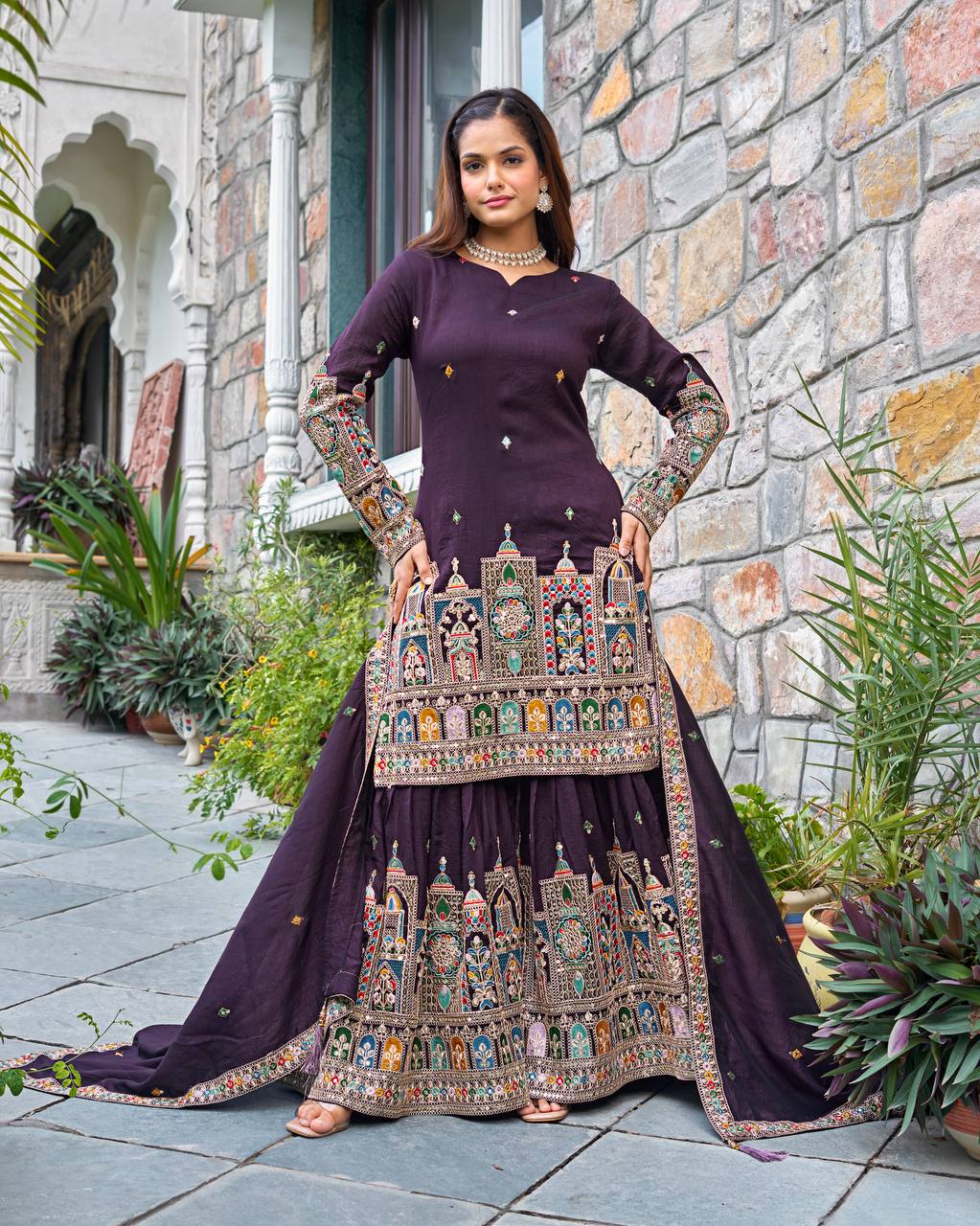 Heavy Embroidery Coding Dori-Sequence Work Top-Bottom And Dupatta Set Fully Stitched
