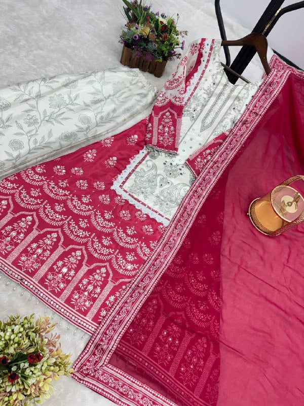 Party Wear A-Line Pattern Fancy Top-Plazzo and Dupatta With Heavy Real Mirror Hand Work