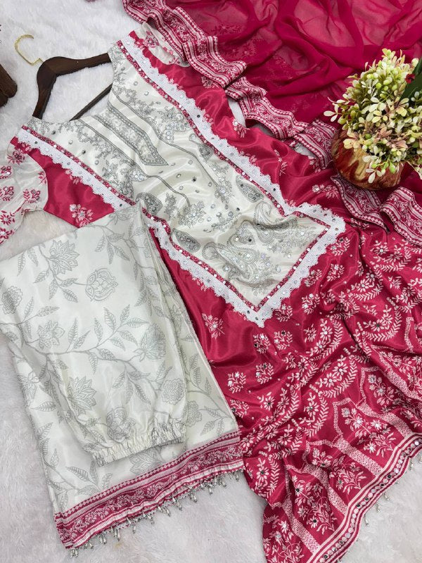 Party Wear A-Line Pattern Fancy Top-Plazzo and Dupatta With Heavy Real Mirror Hand Work