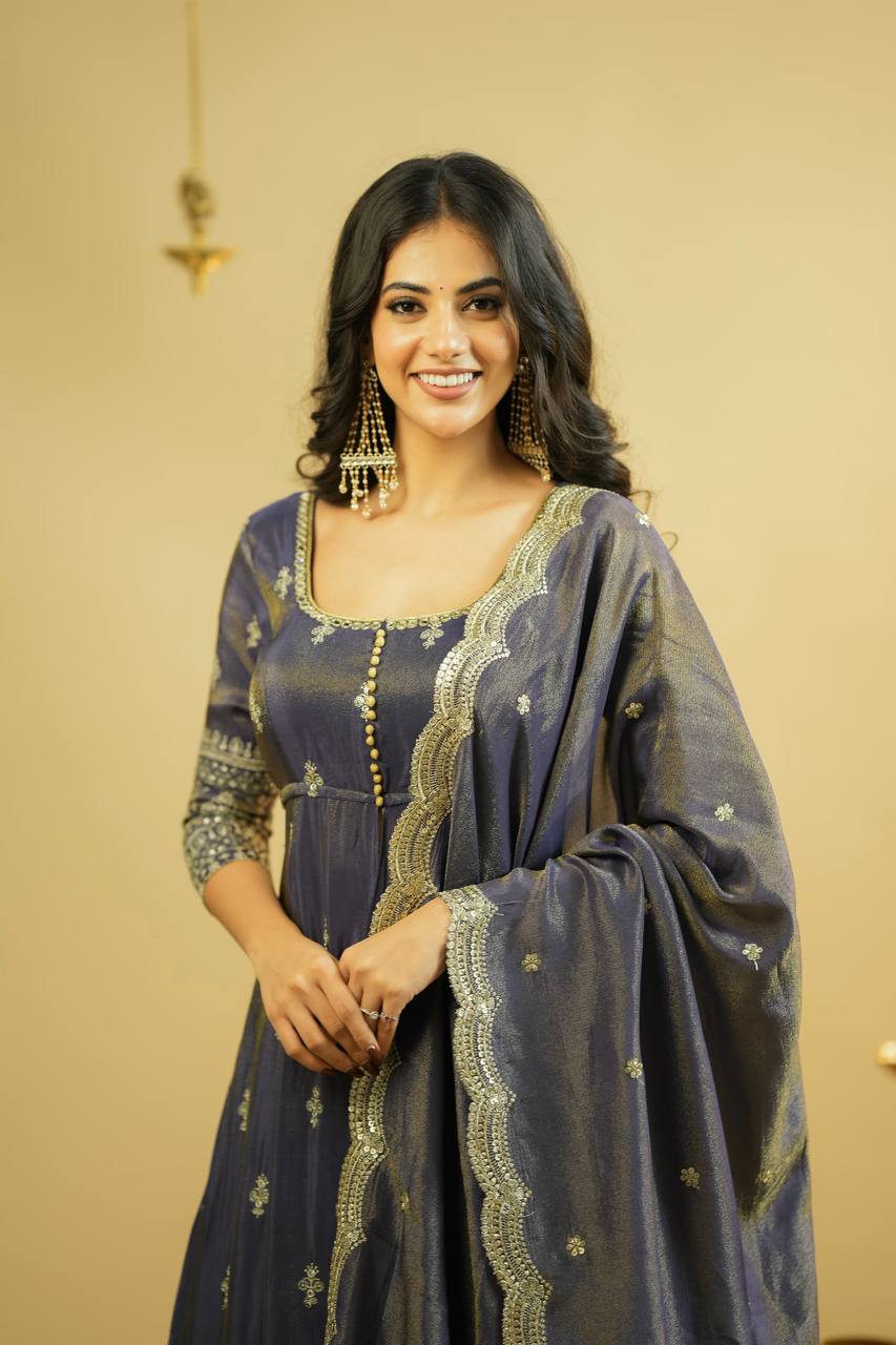 Suit LahengaN And Dupatta with Embroidery Sequins Work With Real Mirro