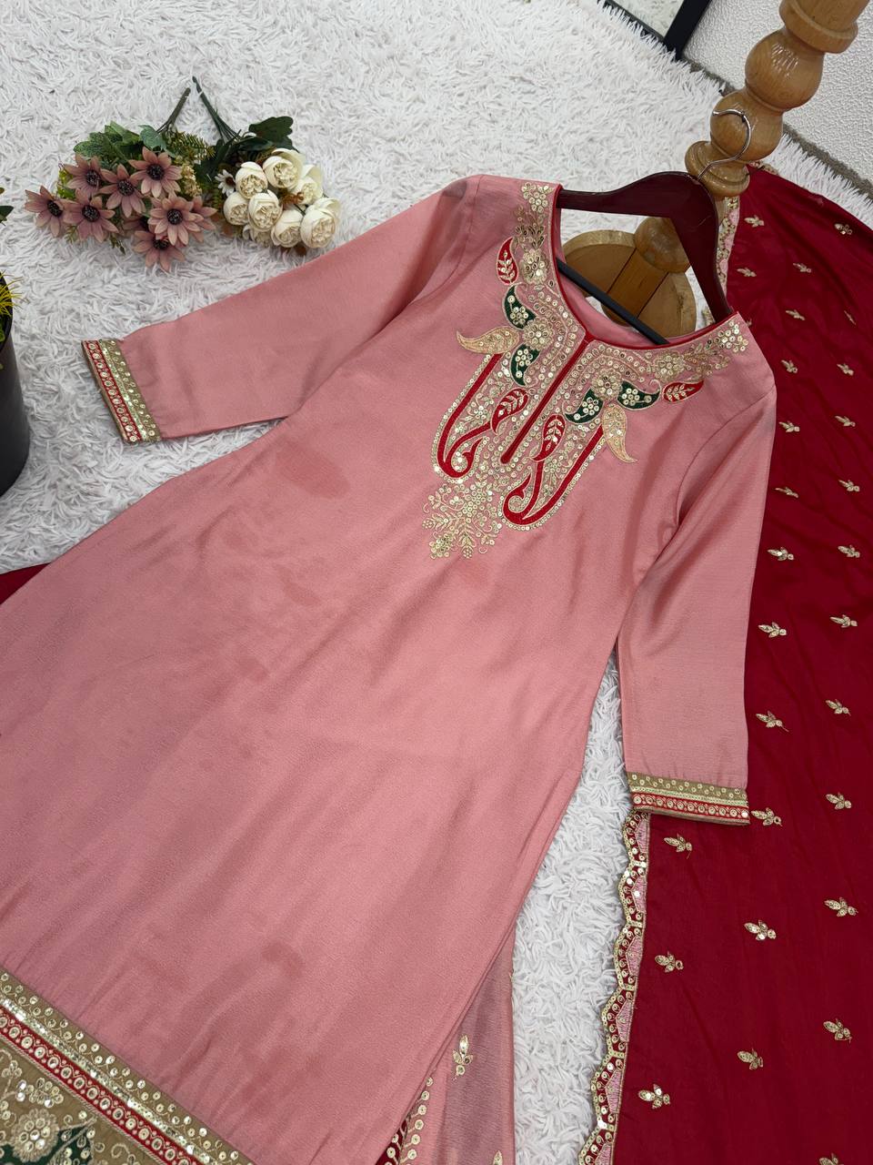 Heavy Chinnon Silk Top-Bottom And Dupatta Set