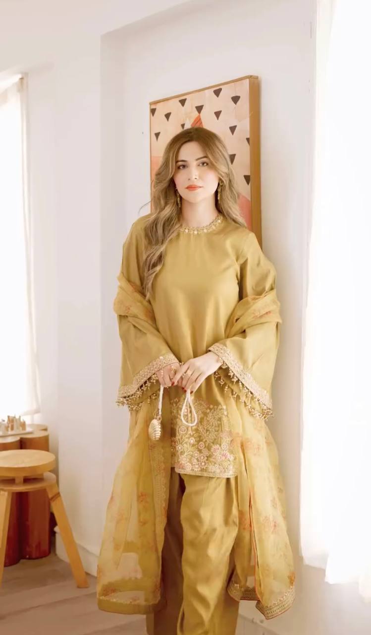 French Crep Silk Top-Bottom And Dupatta Set Fully Stitche