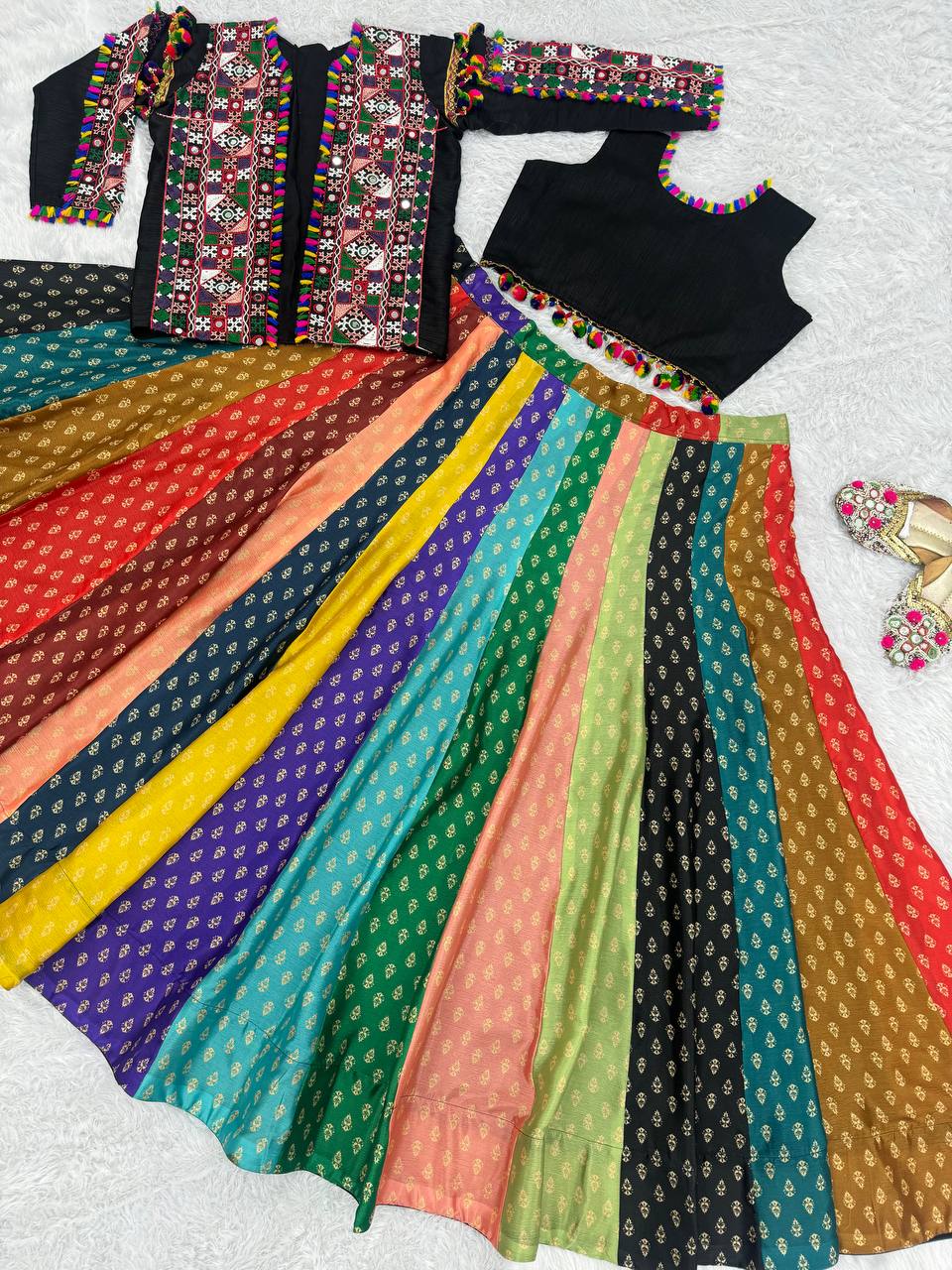 Fancy Embroidery With Real Mirror Hand Work Full Stitched Koti - Choli With Lahenga