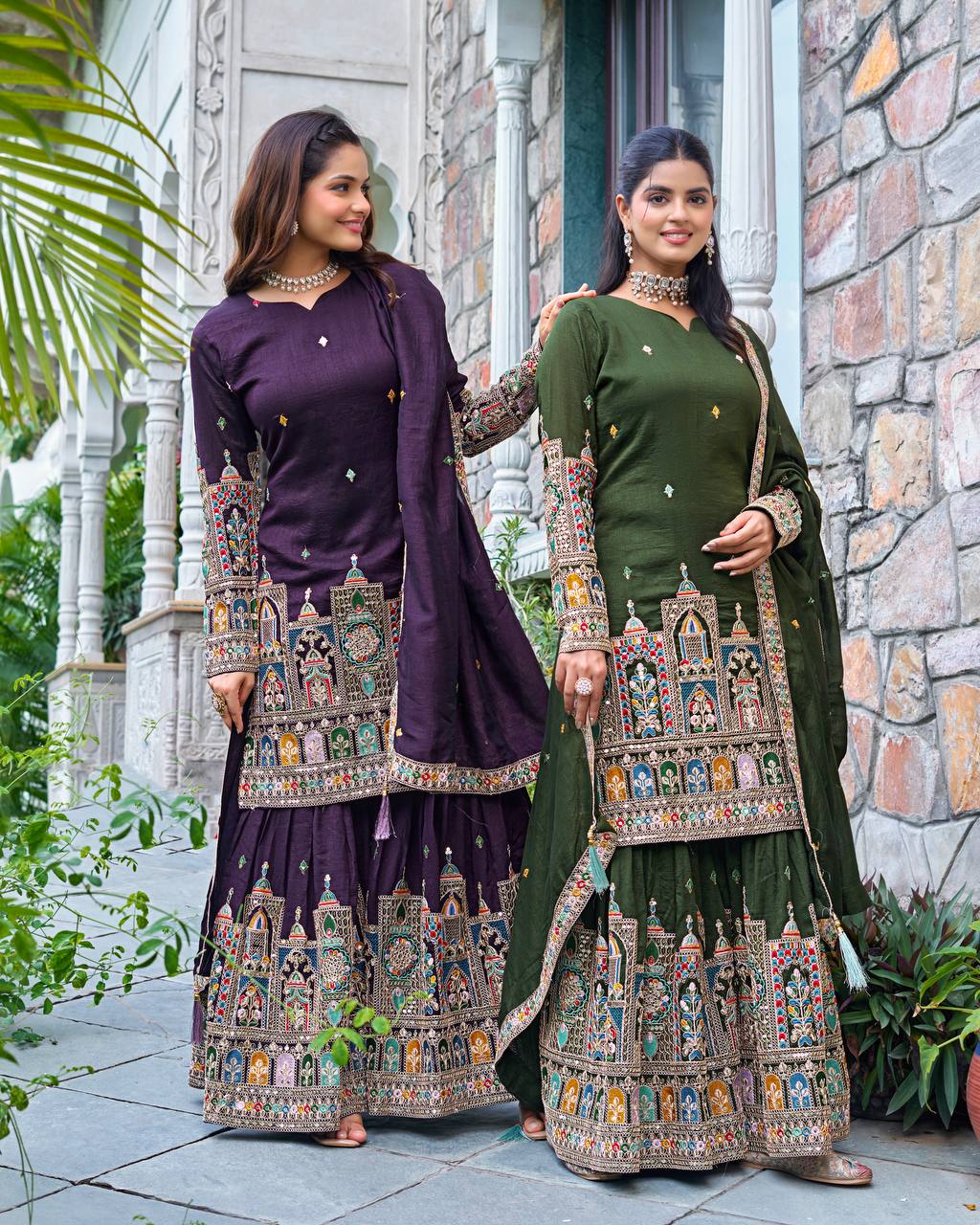 Heavy Embroidery Coding Dori-Sequence Work Top-Bottom And Dupatta Set Fully Stitched