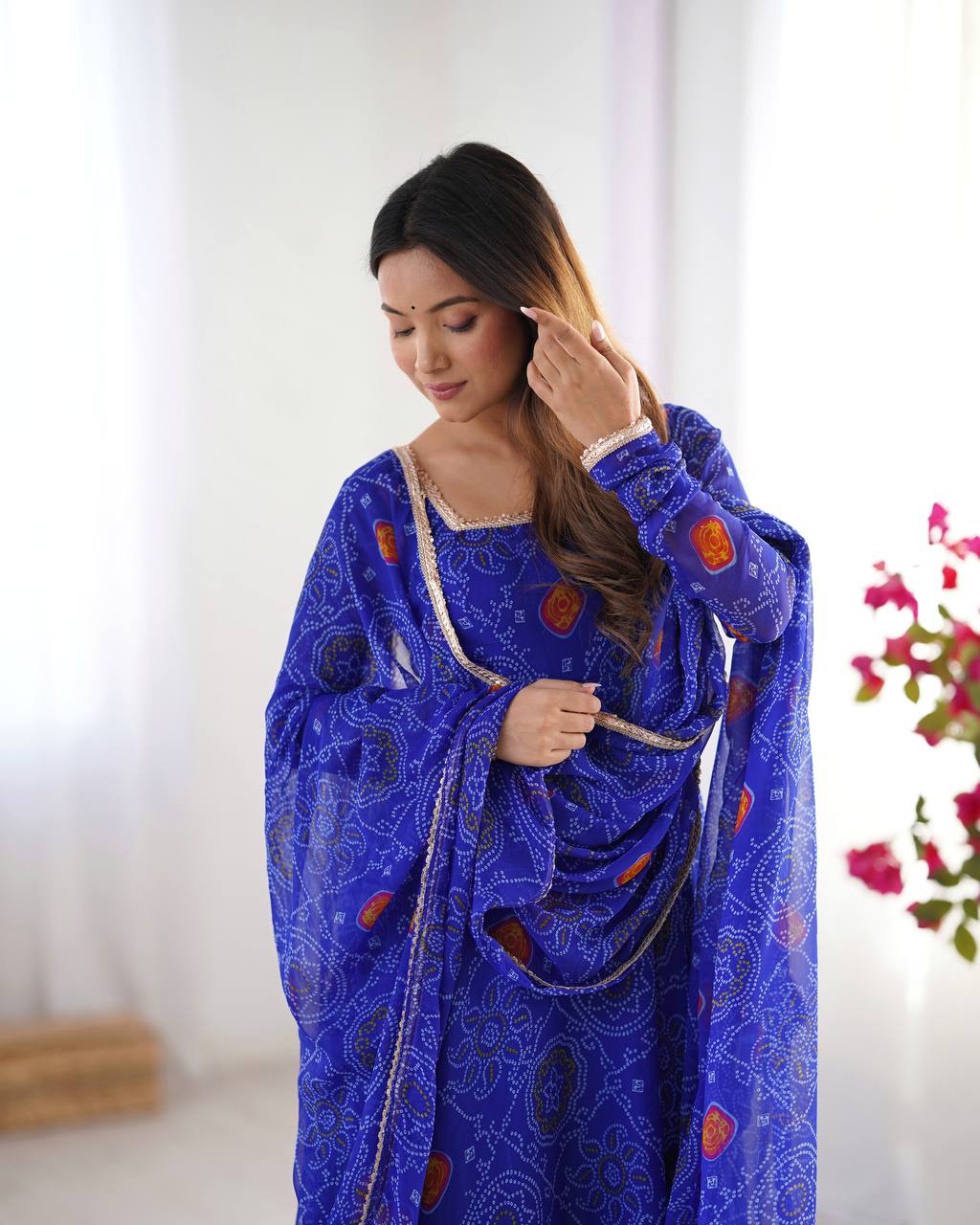 PURE SOFT LIGHTWEIGHT CHIFFON BANDHEJ FULLY FLAIR GOWN
