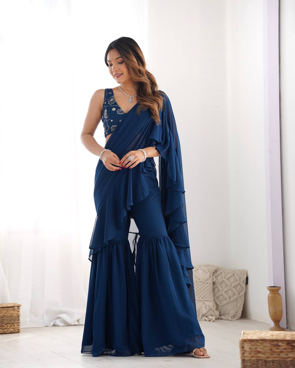 SHARARA SAREE WITH FULL STTICHED BLOUSE PREMIUM FOX GEORGETTE FABRIC*