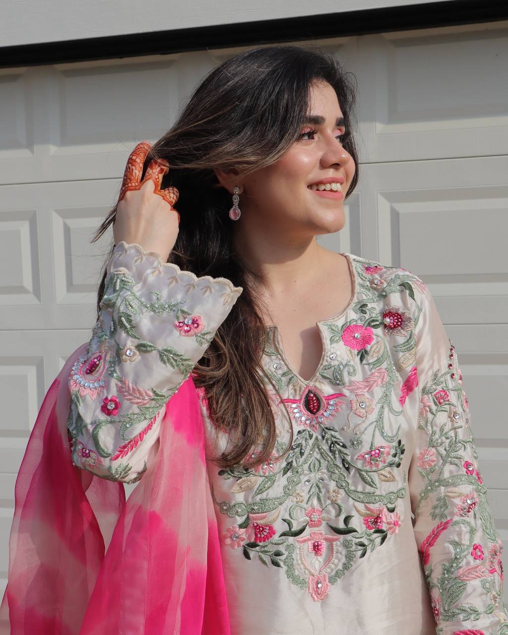 Natural Crep Silk Top-Bottom And Dupatta Set