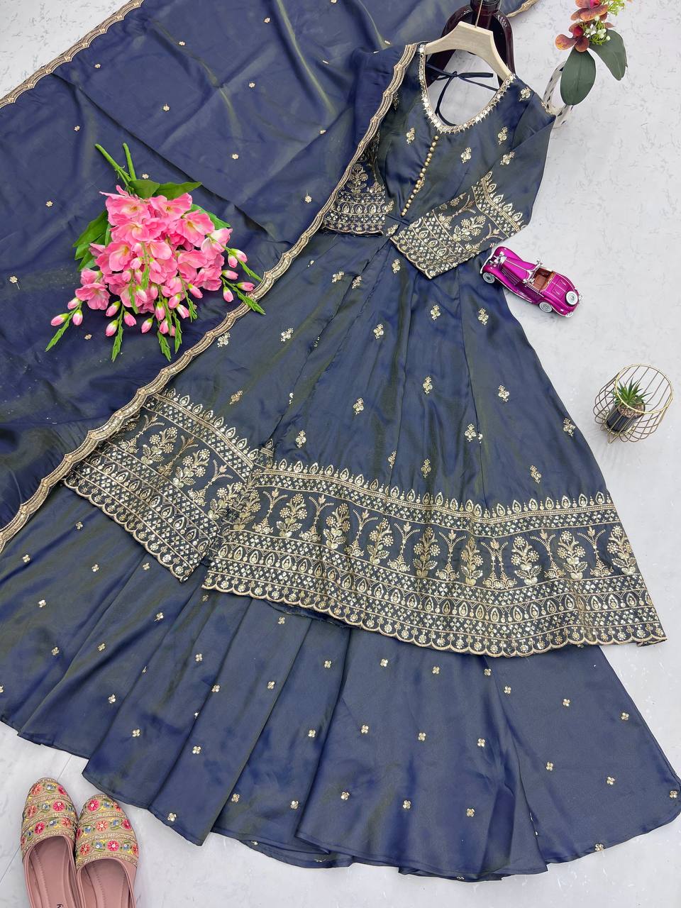 Suit LahengaN And Dupatta with Embroidery Sequins Work With Real Mirro
