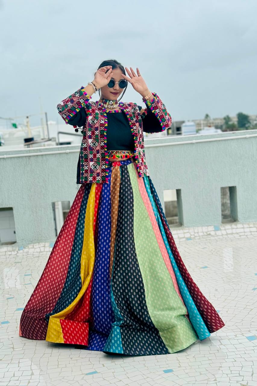 Fancy Embroidery With Real Mirror Hand Work Full Stitched Koti - Choli With Lahenga