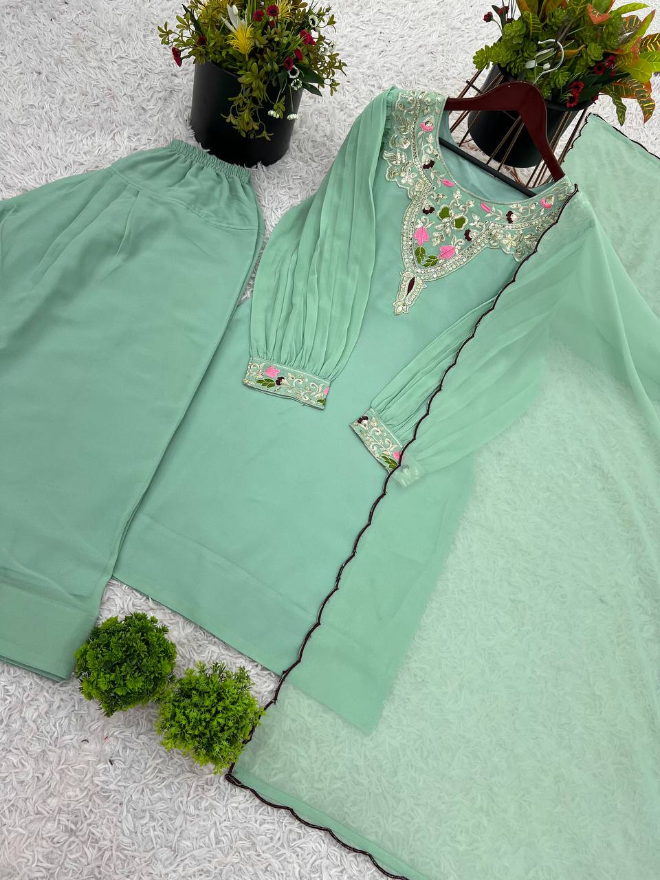 Party Wear Look Top-Plazzo and Dupatta With Heavy Embroidery