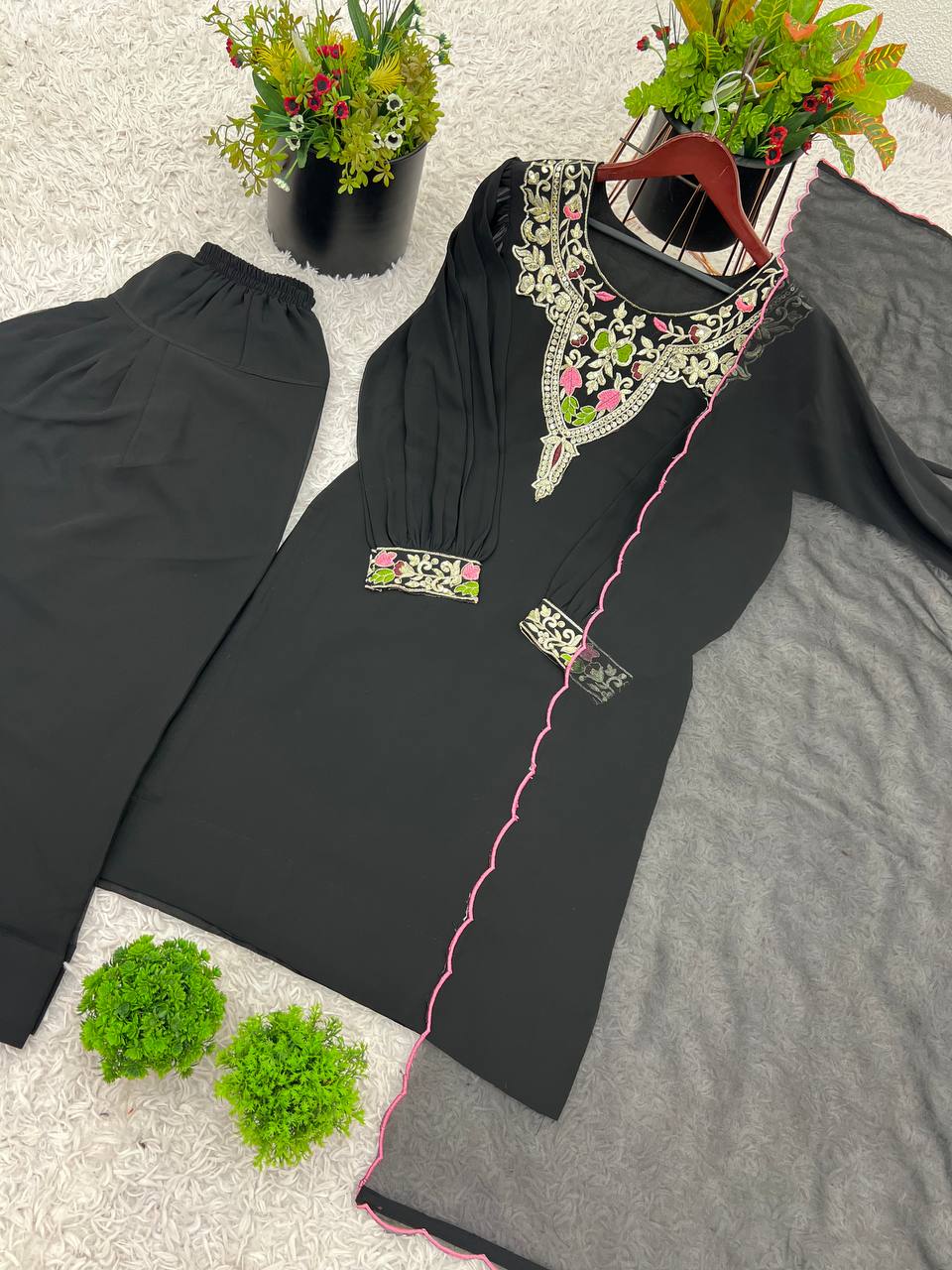 Party Wear Look Top-Plazzo and Dupatta With Heavy Embroidery