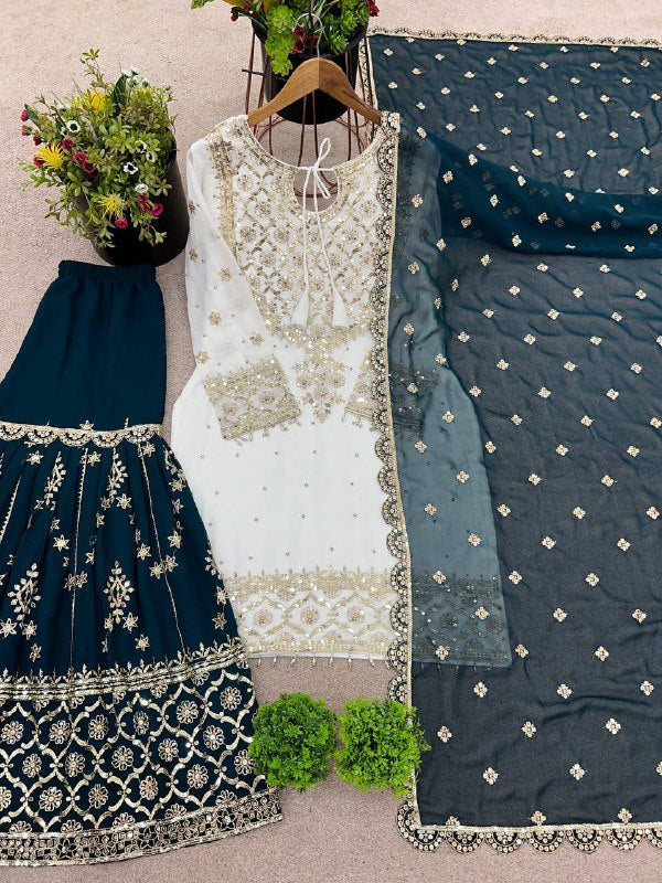 Party Wear Top-Plazzo and Dupatta With Heavy Embroidery Work