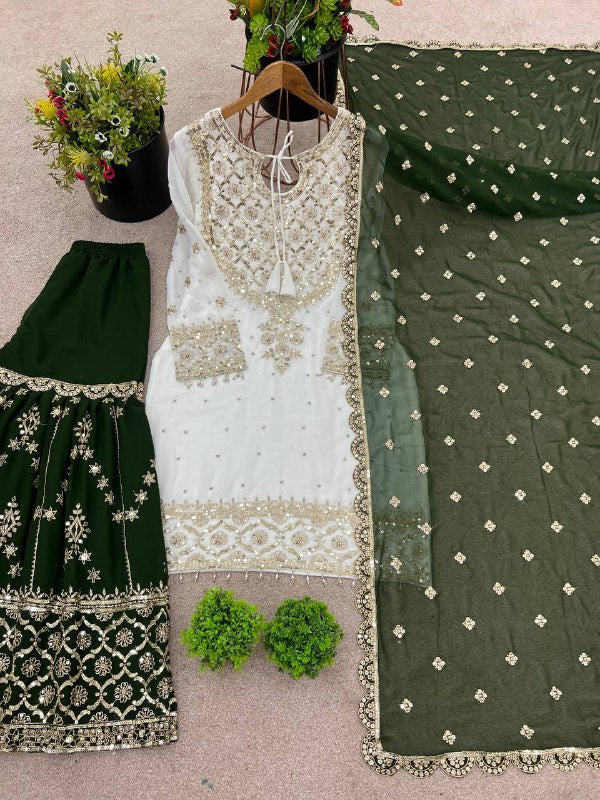 Party Wear Top-Plazzo and Dupatta With Heavy Embroidery Work