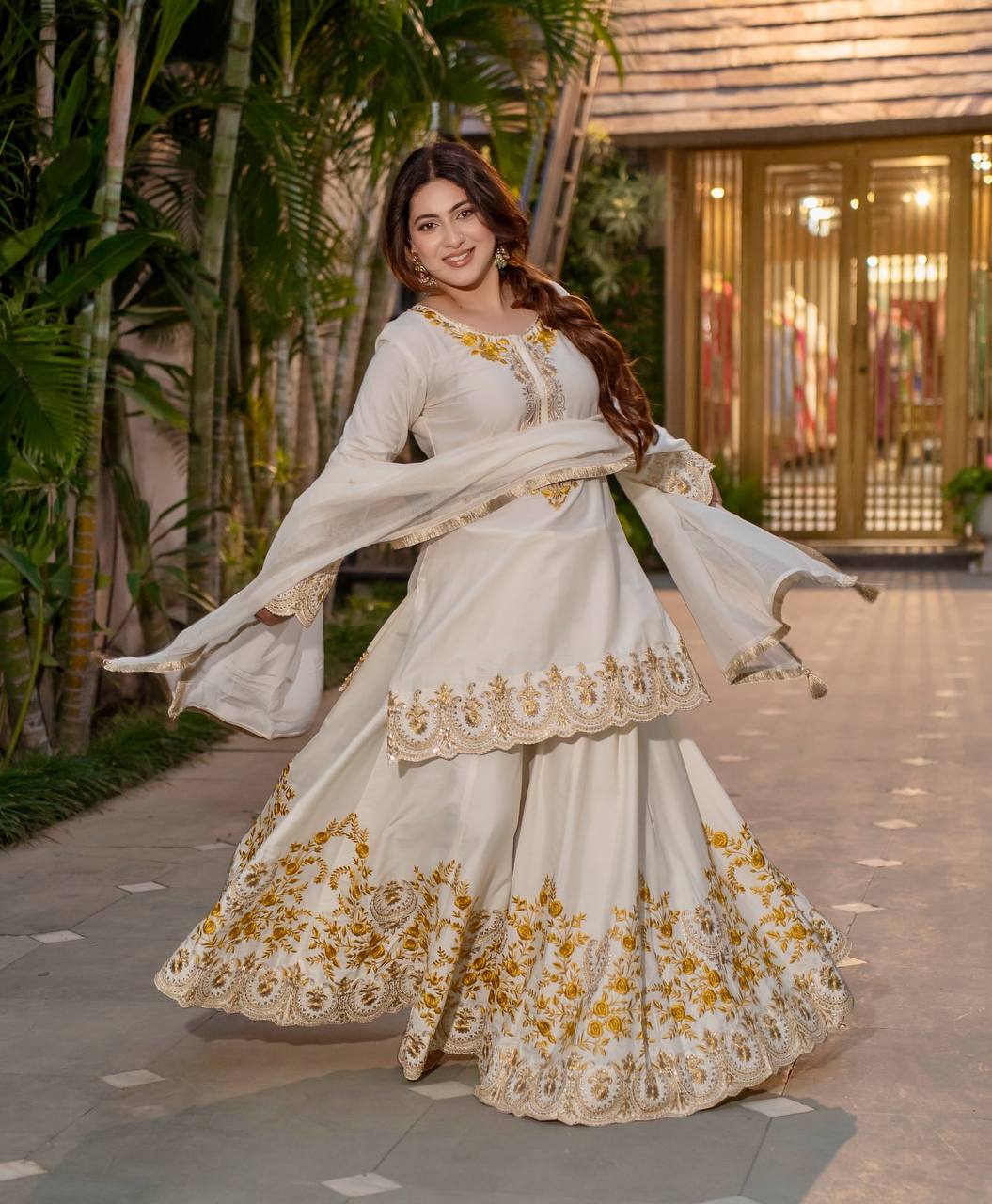 Fancy Top-Plazzo and Dupatta With Heavy Embroidery