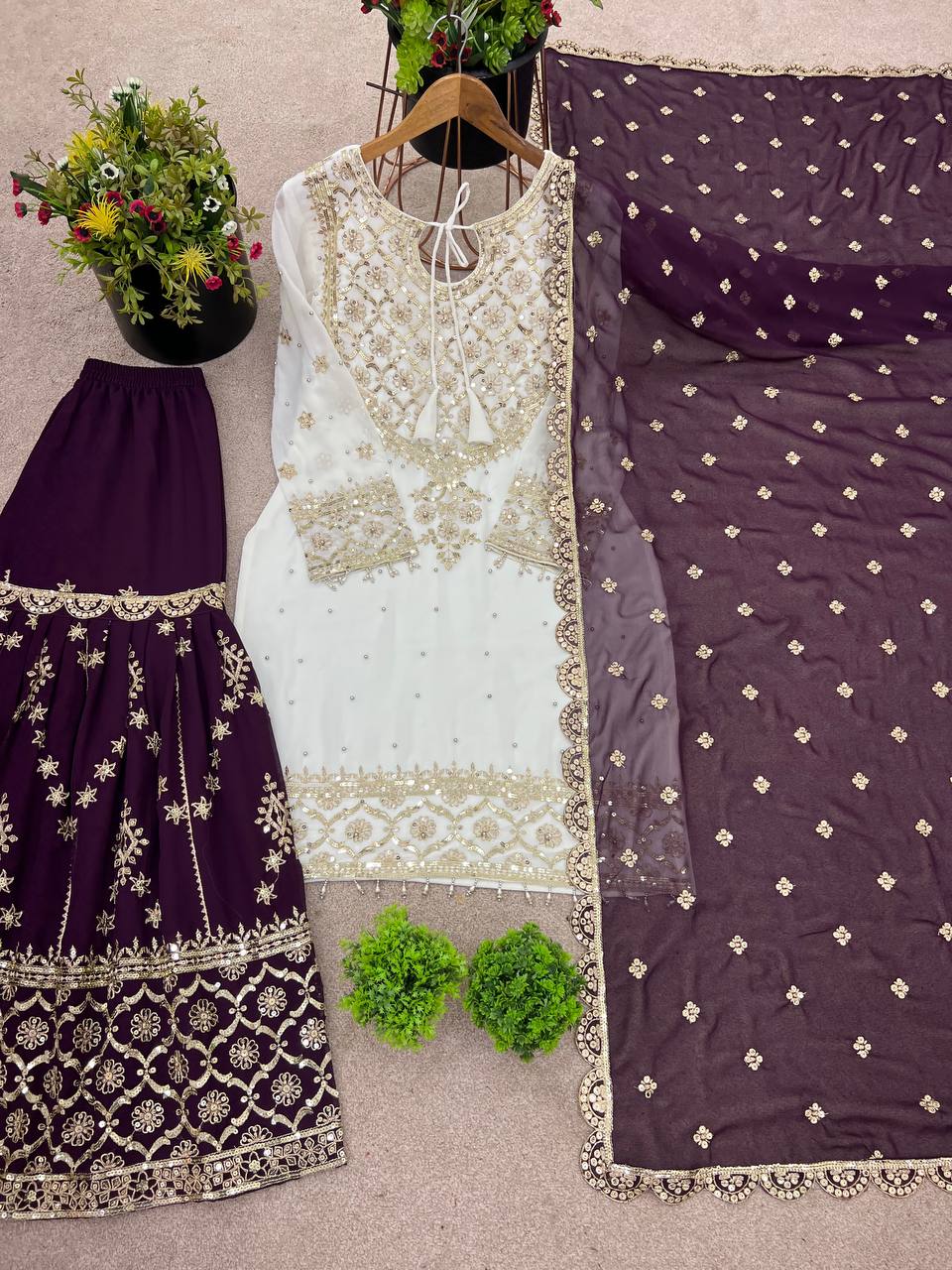 Party Wear Top-Plazzo and Dupatta With Heavy Embroidery Work