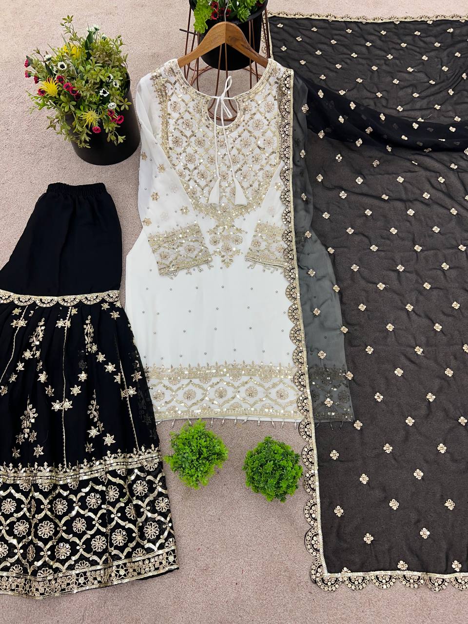 Party Wear Top-Plazzo and Dupatta With Heavy Embroidery Work
