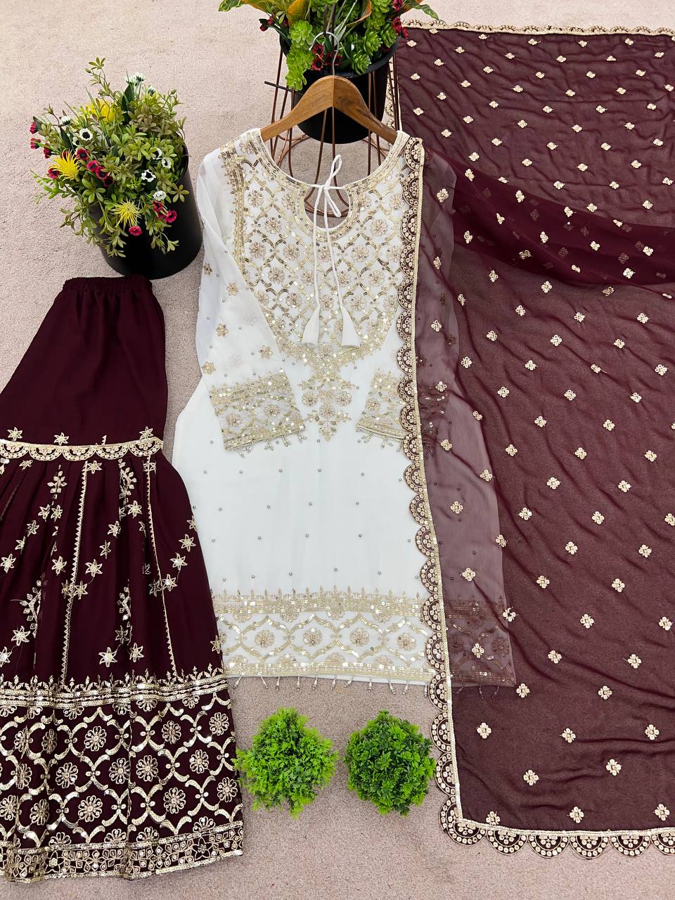 Party Wear Top-Plazzo and Dupatta With Heavy Embroidery Work