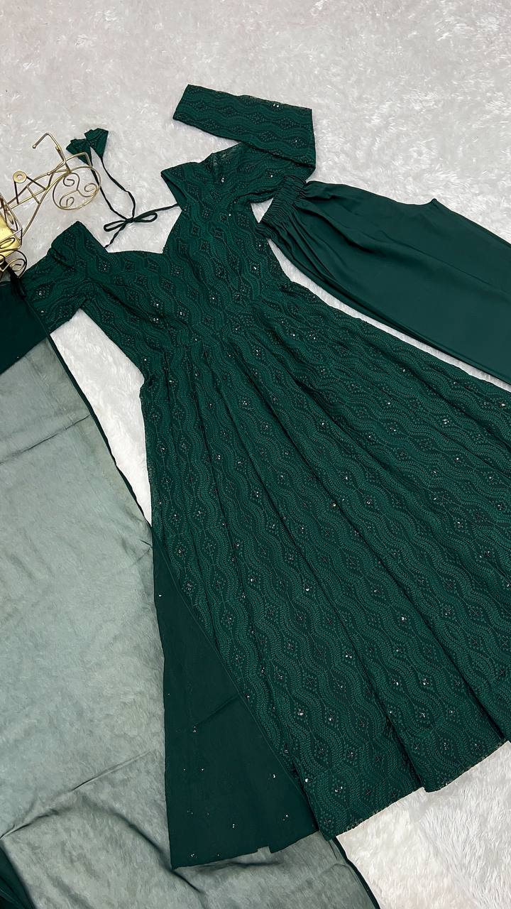 FULLY FLAIR KALI PATTERN AND CANVAS PATTA WITH DUPPTA SET,PENT READY TO WEAR