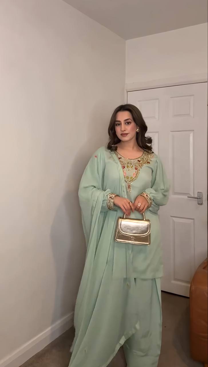 Party Wear Look Top-Plazzo and Dupatta With Heavy Embroidery