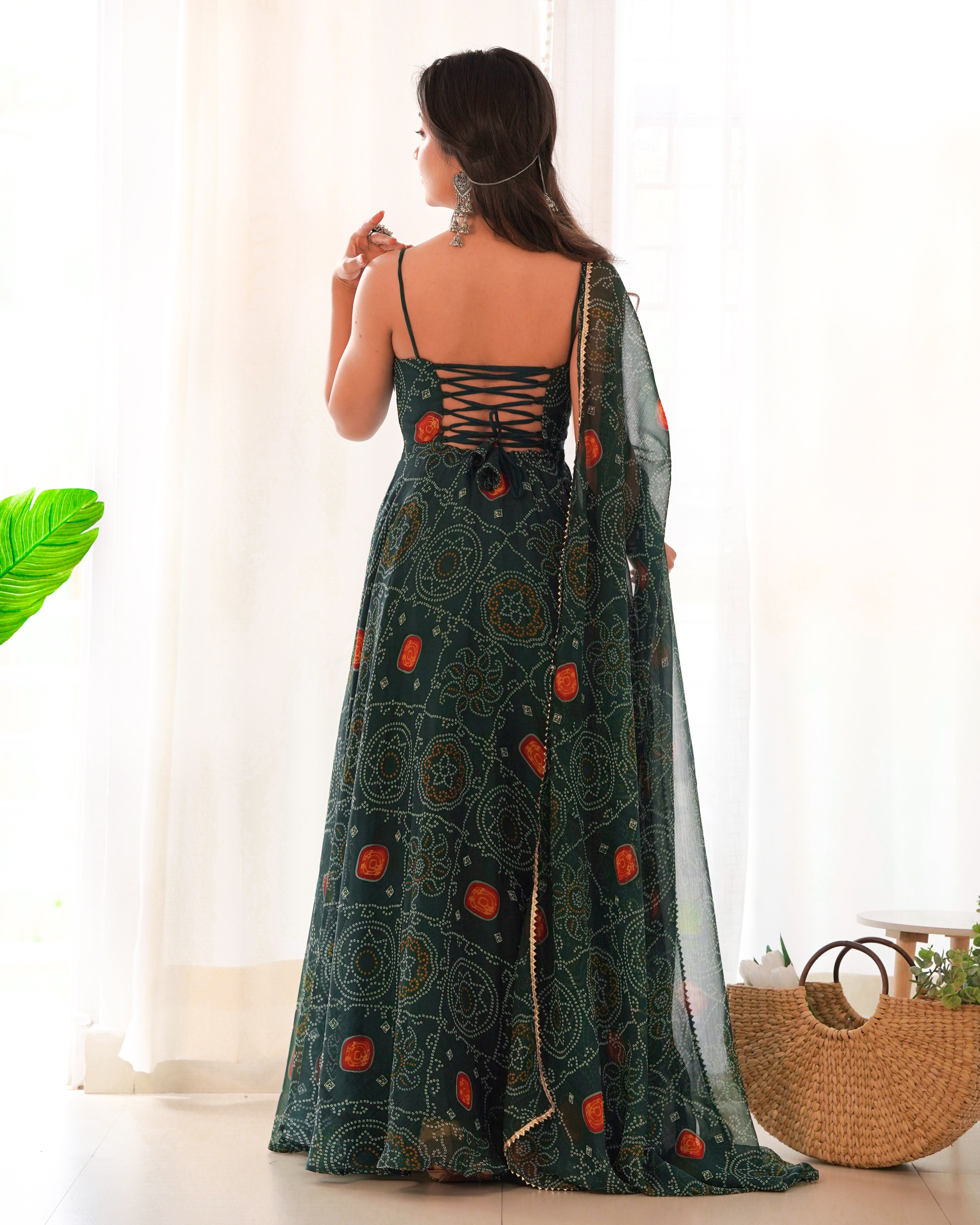 PURE SOFT LIGHTWEIGHT CHIFFON BANDHEJ FABRIC GOWN