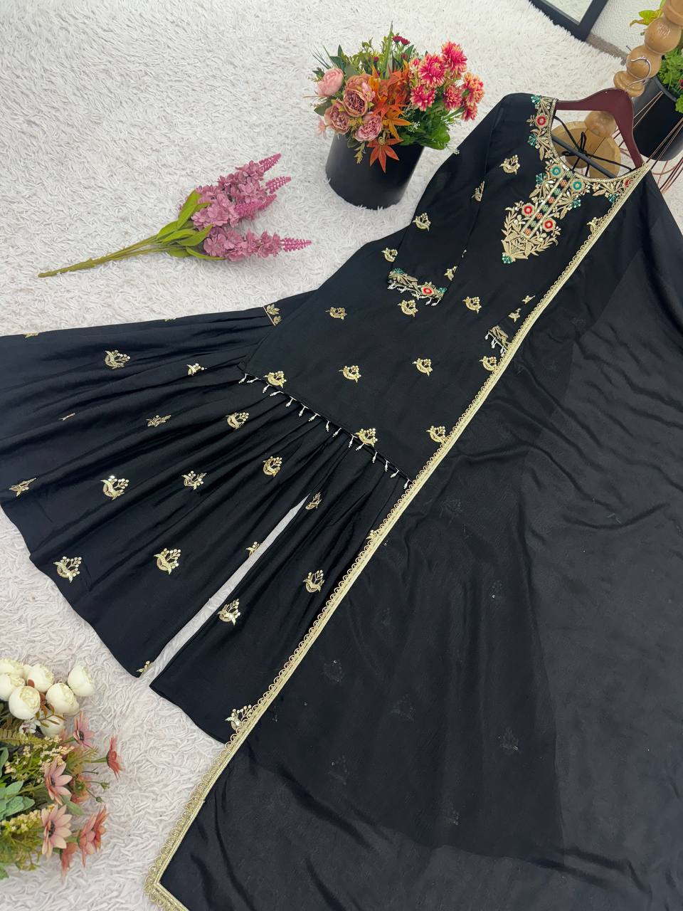 Party Wear Look Top-Sharara and Dupatta With Heavy Embroidery