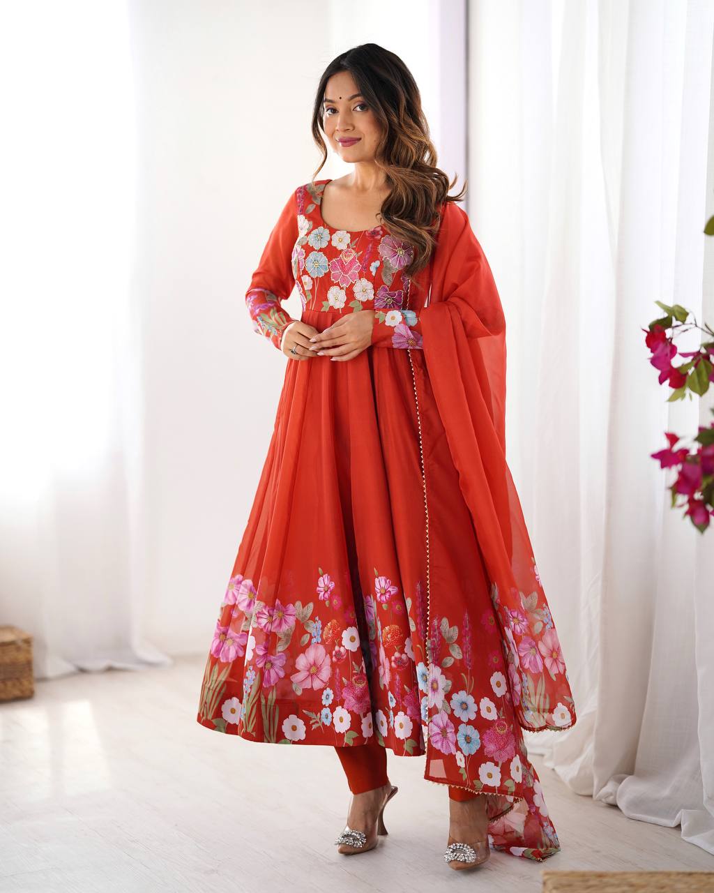 HEAVY PURE SOFT  ORGANJA SILK PRINT GOWN