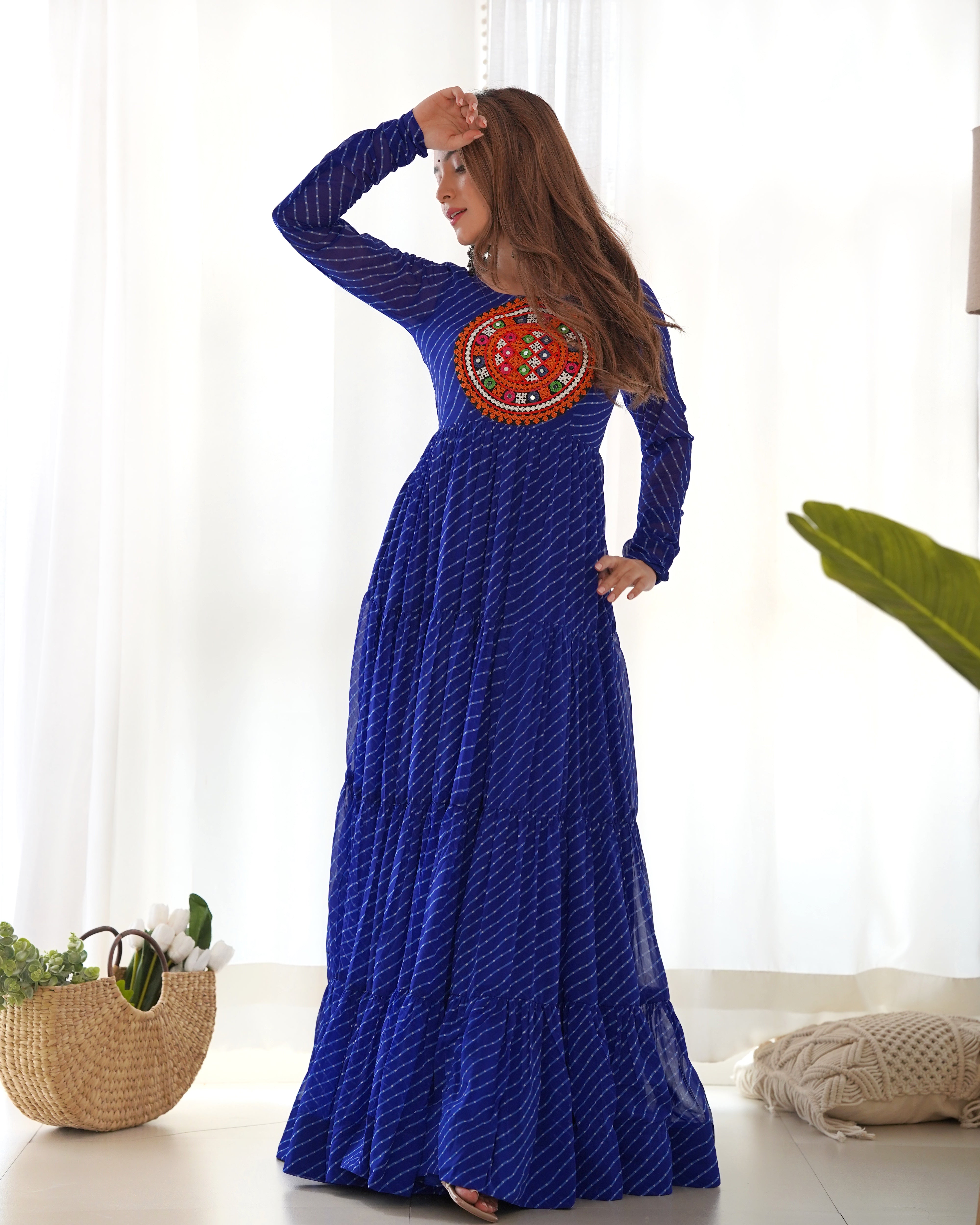 HEAVY PURE SOFT FOX GEORGETTE LAHERIYA PRINT GOWN
