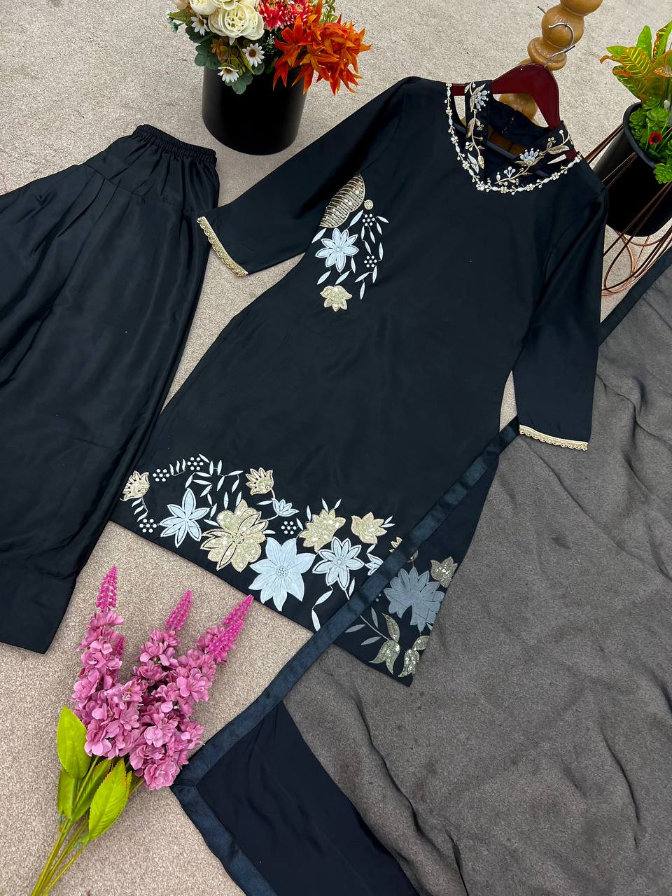 Natural Crep Silk Top-Bottom And Dupatta Set