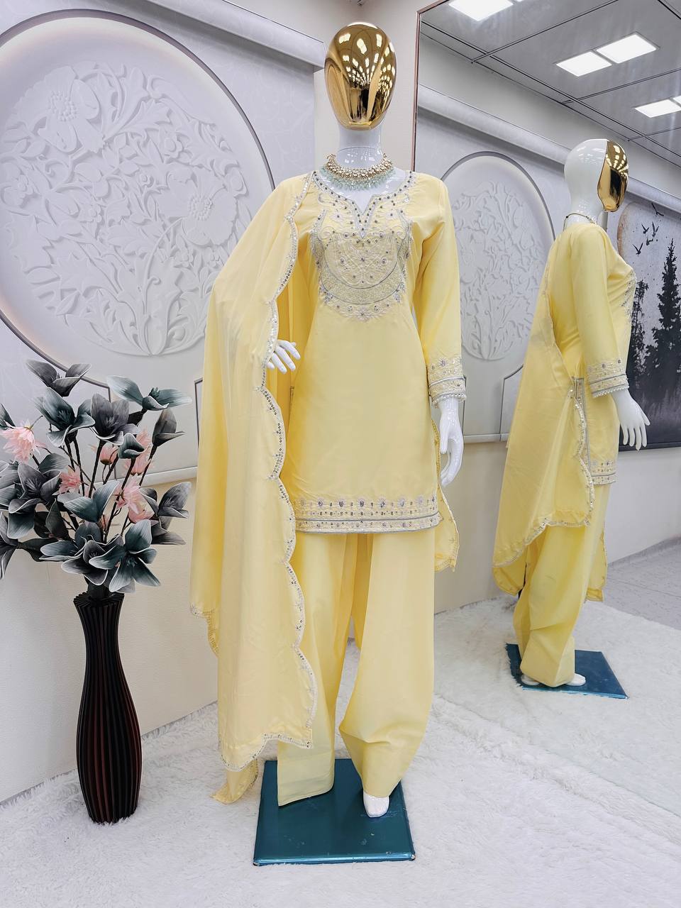 Heavy Embroidery Sequence Work Top-Bottom And Dupatta Set Fully Stitched Ready To Wear