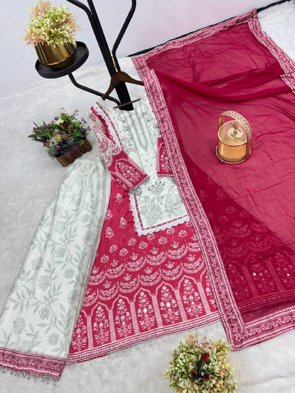 Party Wear A-Line Pattern Fancy Top-Plazzo and Dupatta With Heavy Real Mirror Hand Work